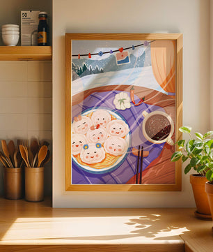 Charming Dumpling Faces on a Cozy Winter Table with Mountain View - Mi tienda