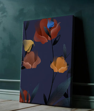 Abstract Floral Illustration with Colorful Flowers on Dark Background
