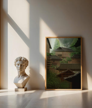 Traditional Japanese Architectural Scene with Lush Greenery