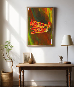 Vibrant abstract carrot illustration with dynamic red and orange patterns