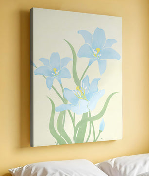 Ilustración elegante de flores azul claro con tallos verdes