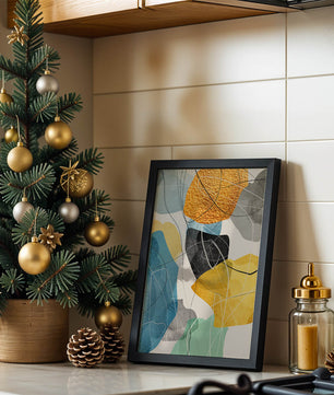 Abstrakte geometrische Kunst mit goldenen Akzenten und leuchtenden Farben