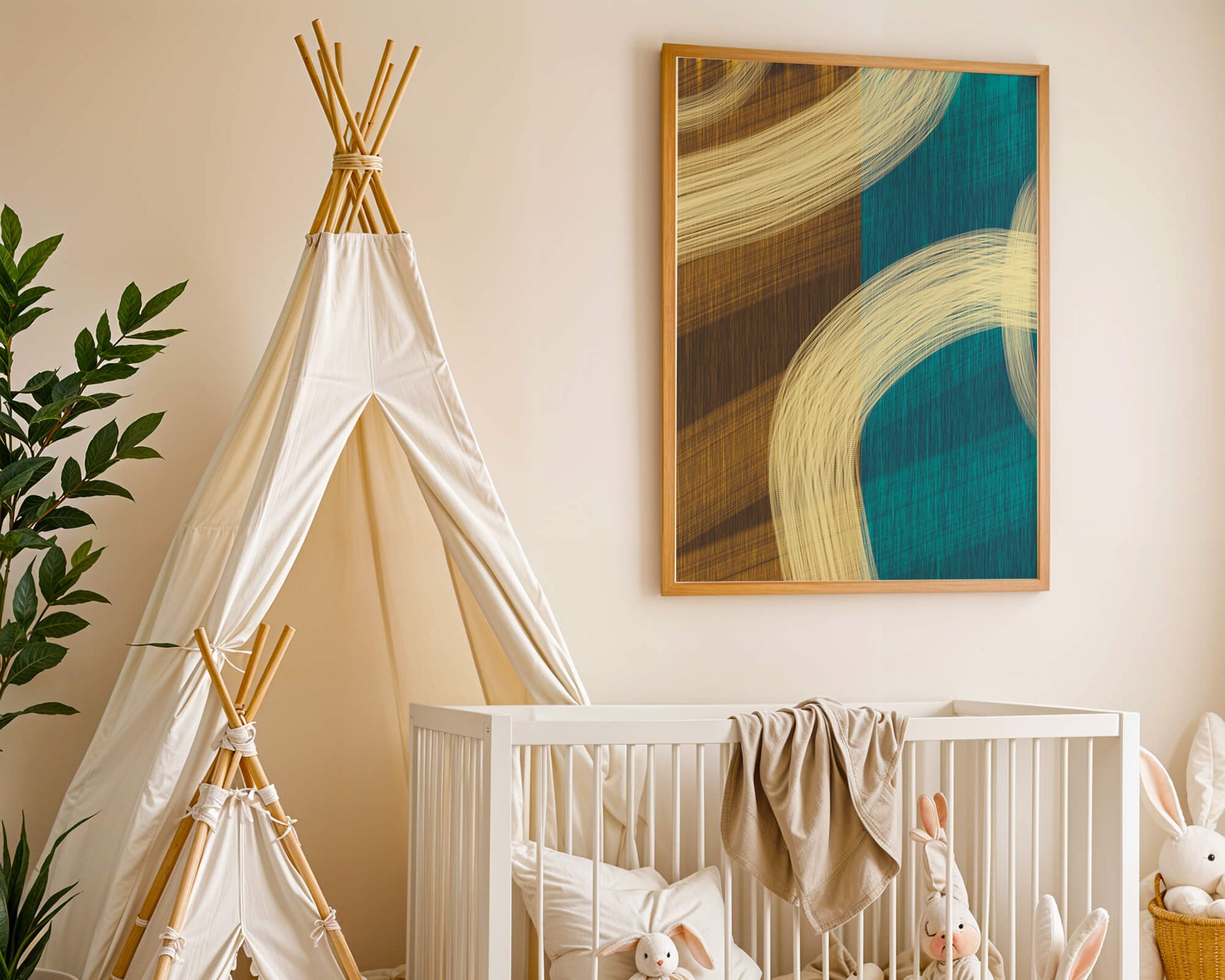 Abstract art with flowing brushstrokes and textured color contrast