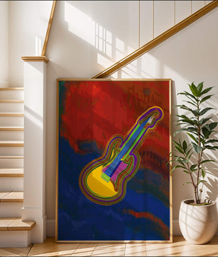 Vibrant abstract guitar illustration with bold colors