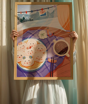 Charming Dumpling Faces on a Cozy Winter Table with Mountain View - Mi tienda