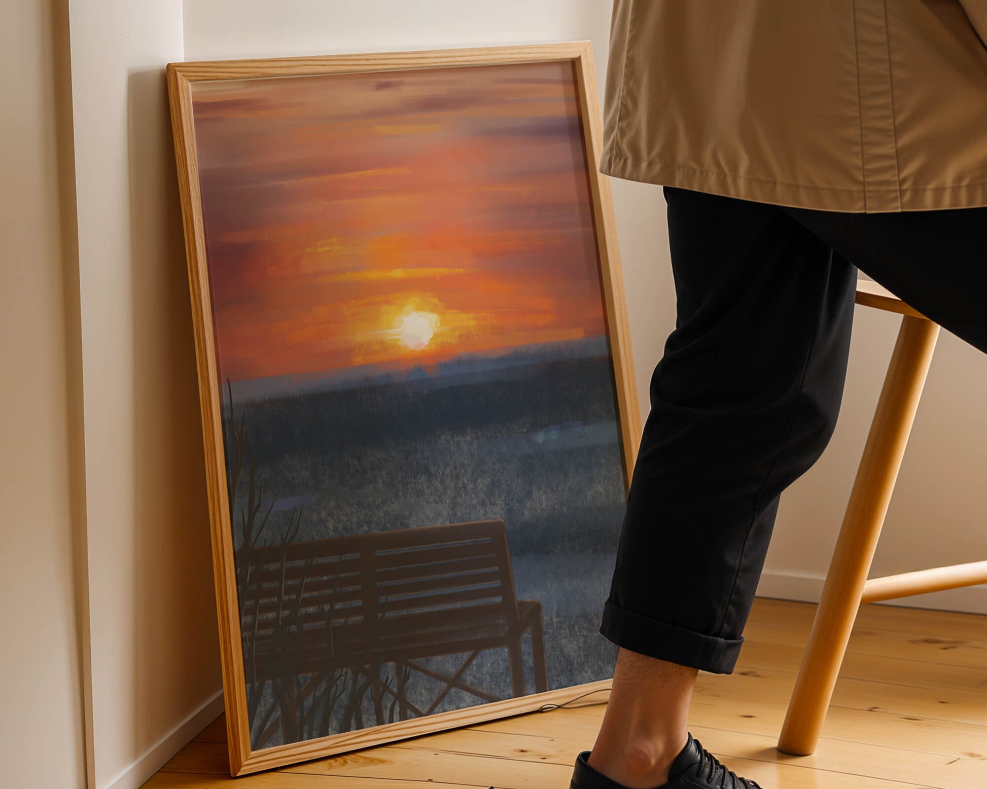 Tranquil Sunset over Ocean with a Lonely Bench