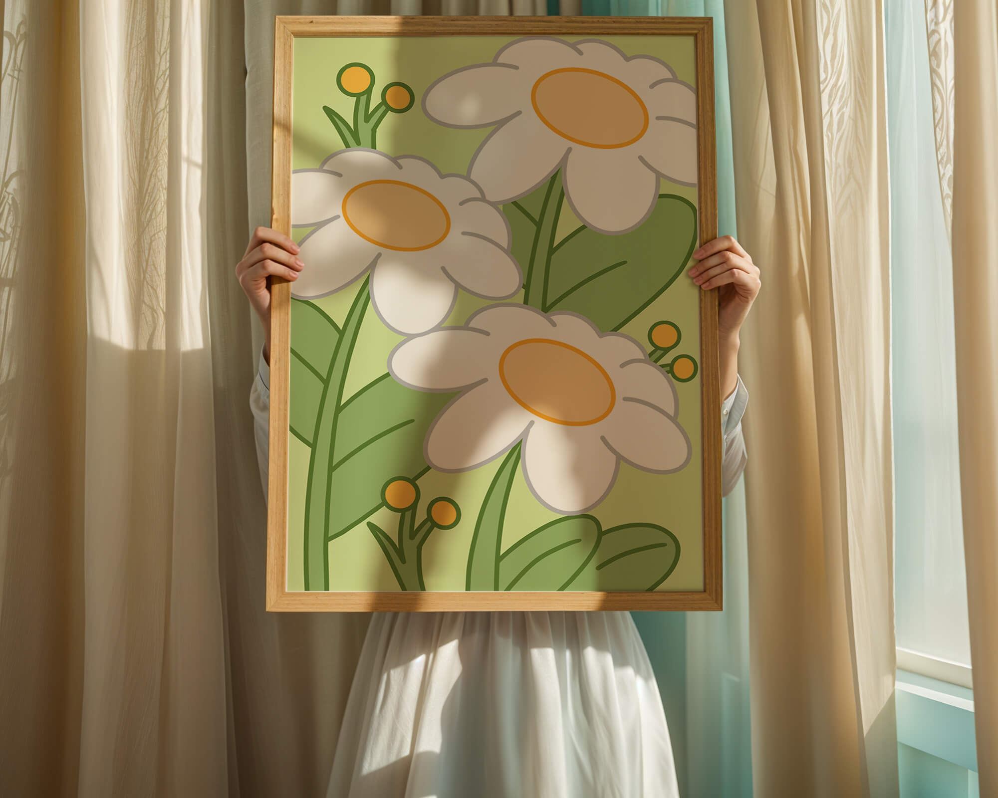 Charming illustrated daisies on a green background