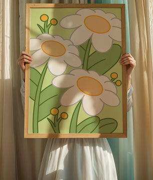 Charming illustrated daisies on a green background