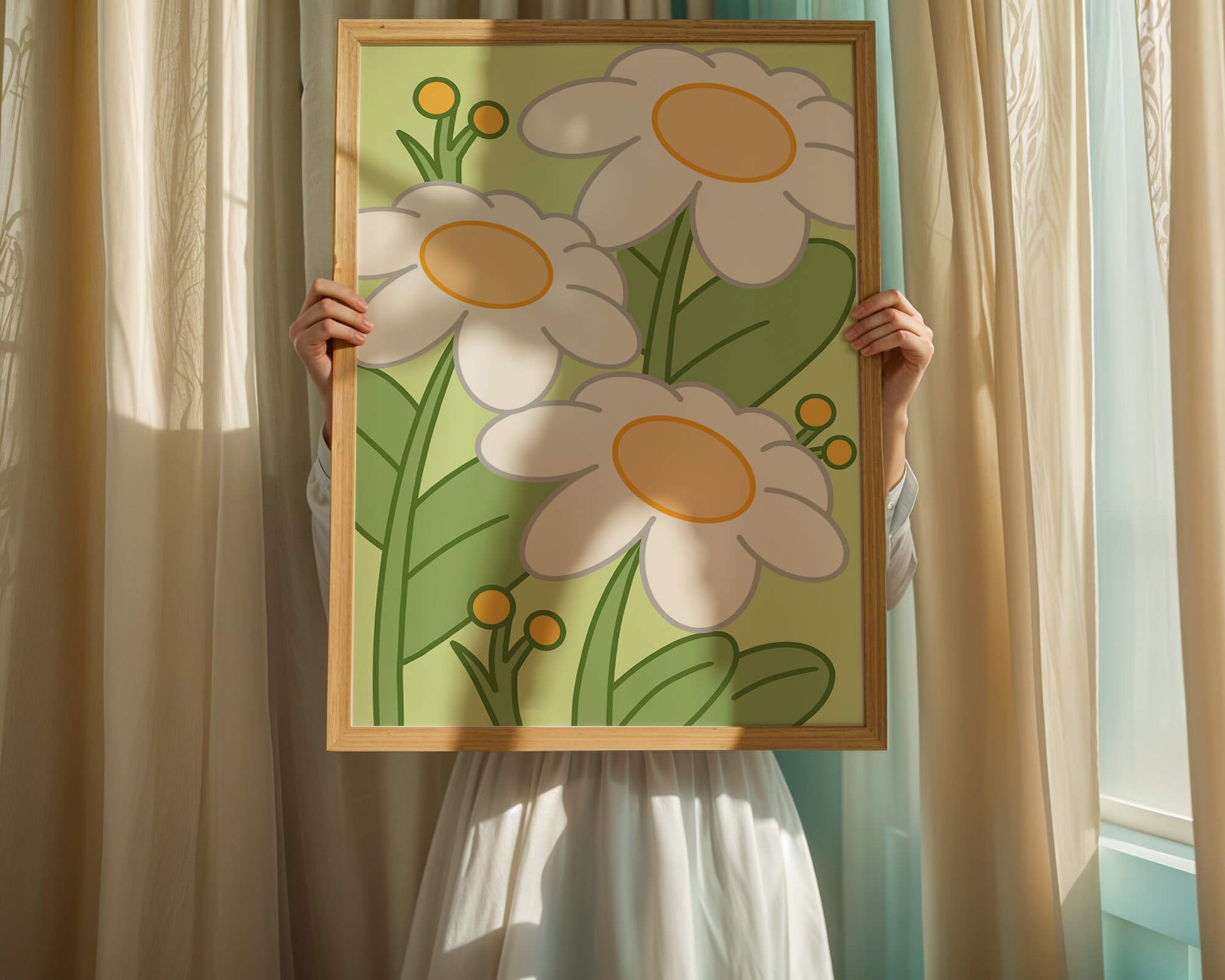 Charming illustrated daisies on a green background