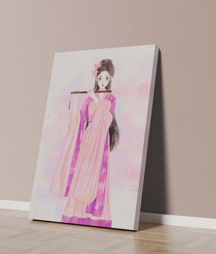 Illustration élégante à l’aquarelle d’une femme traditionnelle en tenue rose