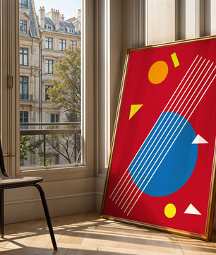 Formas geométricas abstractas con colores y líneas audaces