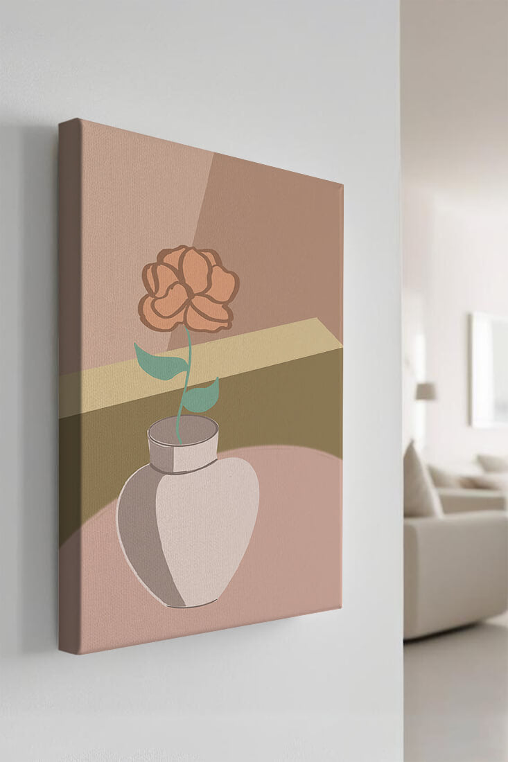 Ilustración abstracta de un jarrón con una flor en colores pastel