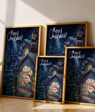 Festive Christmas scene with Santa and a cozy home