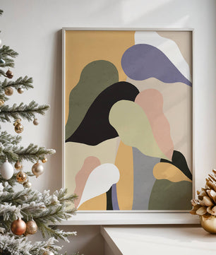 Abstract organic shapes in pastel colors with textured background