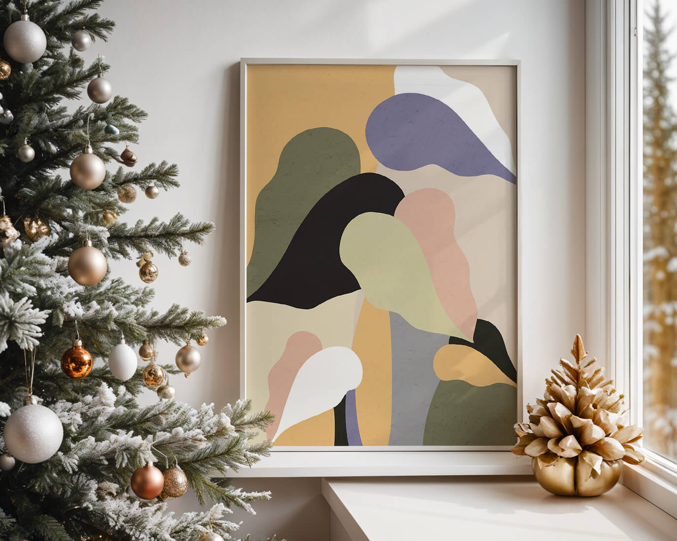 Abstract organic shapes in pastel colors with textured background