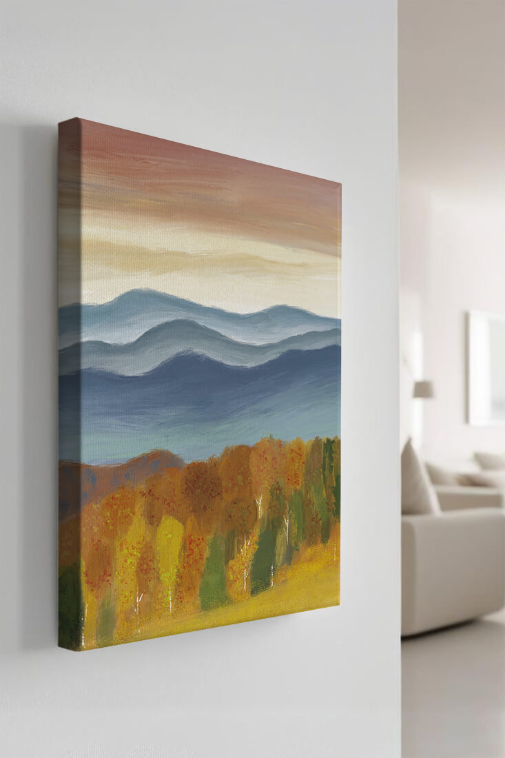 Autumn Mountain Landscape with Vibrant Trees and Colorful Sky