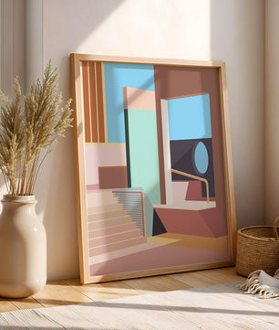 Diseño arquitectónico moderno con elementos geométricos pastel