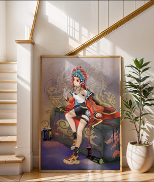 Anime art of a girl in traditional attire with urban elements