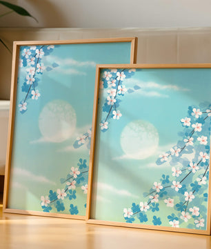 Flores primaverales serenas contra un cielo pastel con suave luz solar