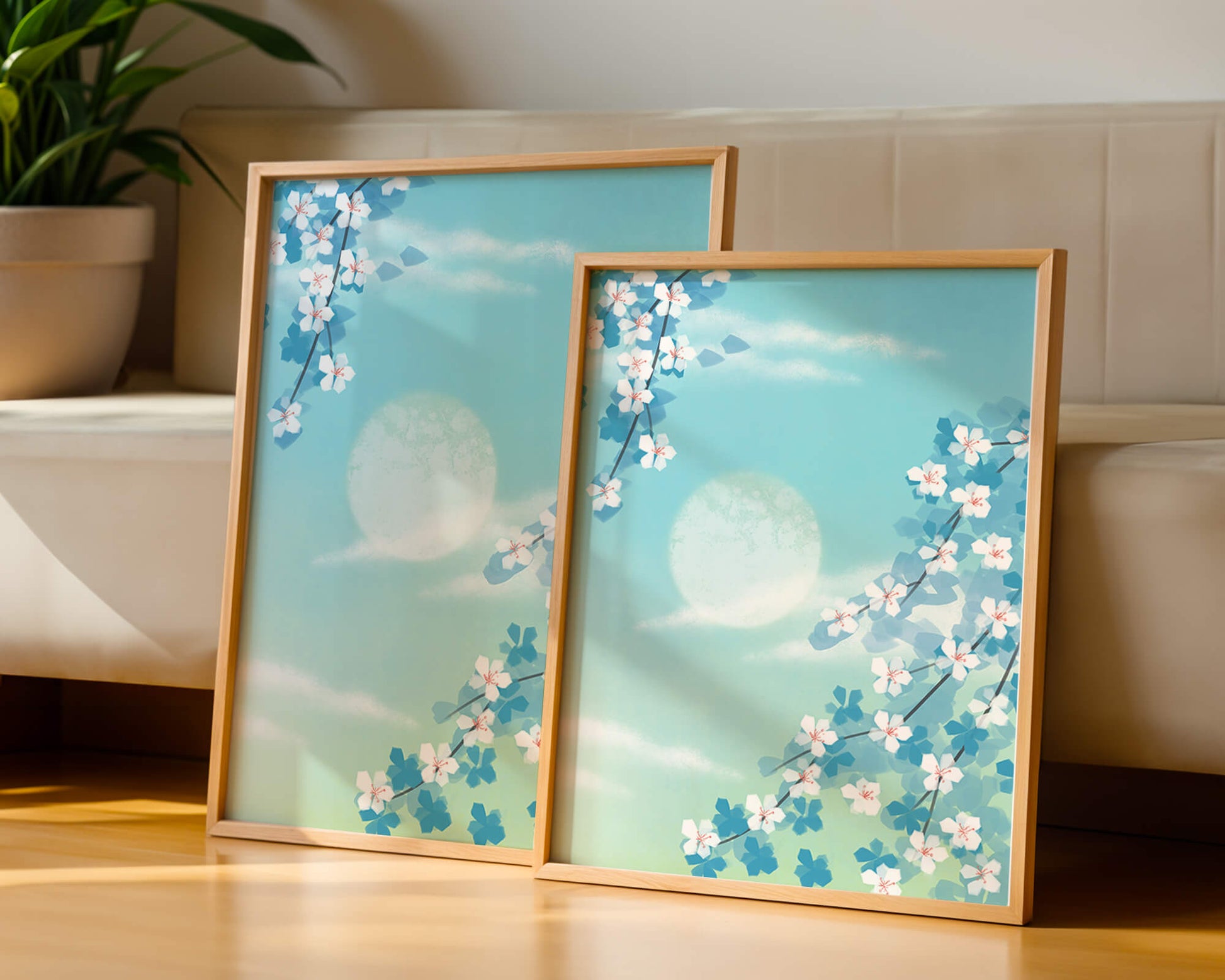 Serene spring blossoms against a pastel sky with gentle sunlight