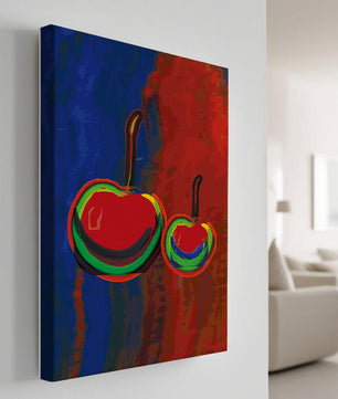 Pintura abstracta de cerezas con colores vibrantes