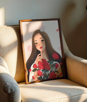 Illustration d'une fille animée avec une couronne et des roses