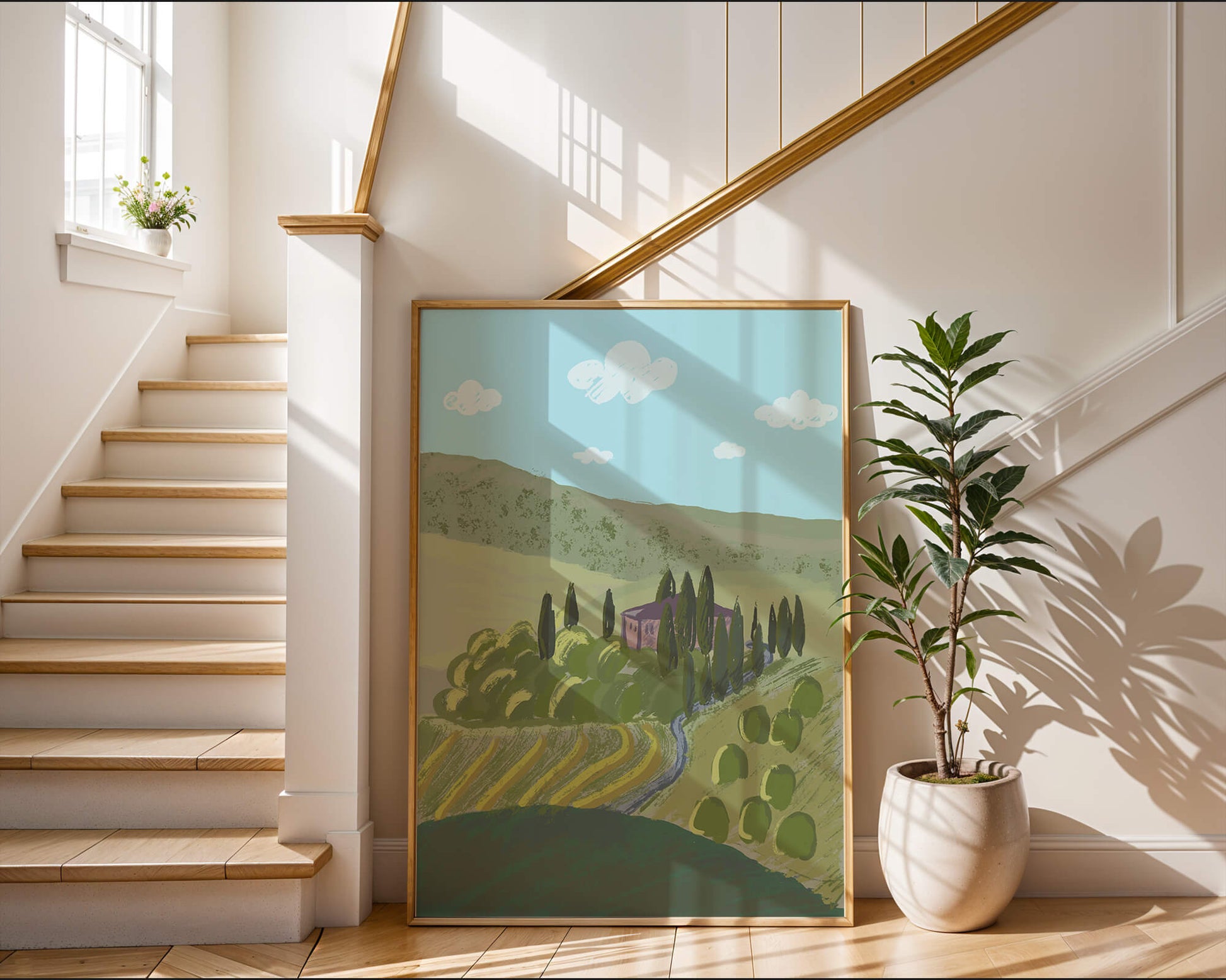 Charming Tuscan Countryside Landscape with Rolling Hills and Cypress Trees