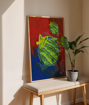 Obra de arte abstracta de sandía colorida con fondo vibrante