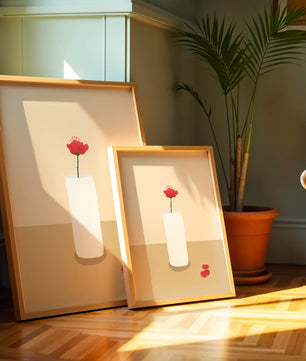 Minimalist Red Flower in White Vase on Beige Background - Mi tienda
