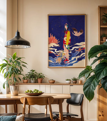 Elegant fusion of traditional and modern art with floral and avian elements