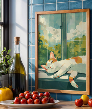 Peaceful Cat Napping by the Window with Sunlit Garden View - Mi tienda