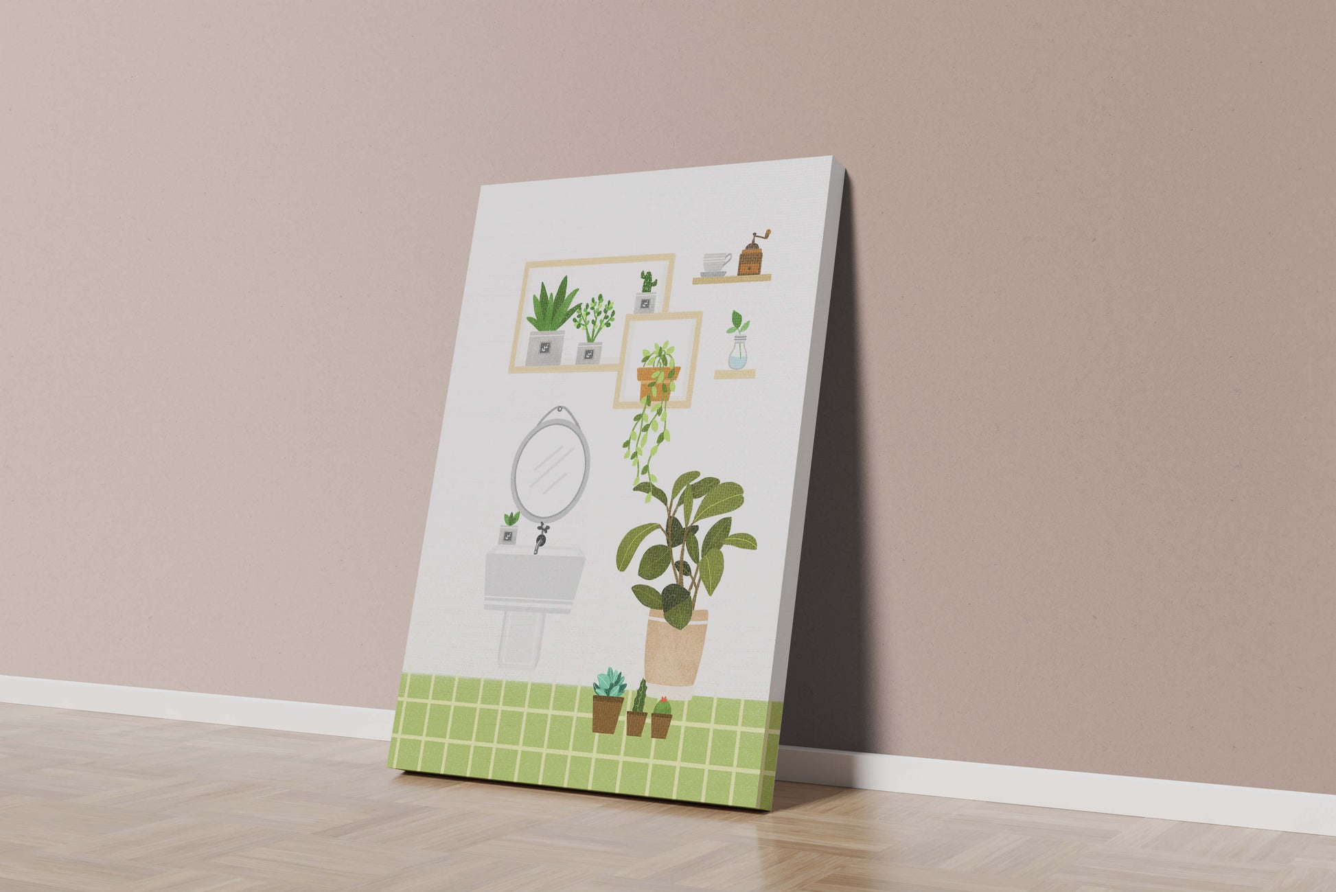 Stylish bathroom interior with plants and modern decor