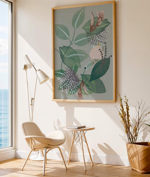 Floral botanical pattern with green leaves and delicate flowers