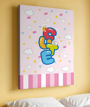 Playful pastel illustration with cute characters and clouds