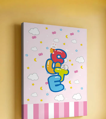 Playful pastel illustration with cute characters and clouds