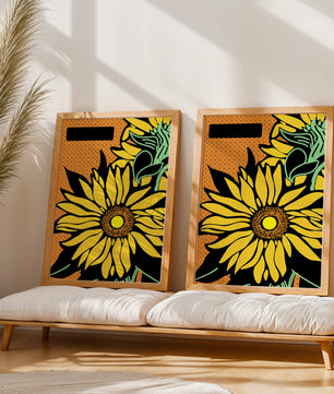Colorful sunflower illustration with bold lines and dots