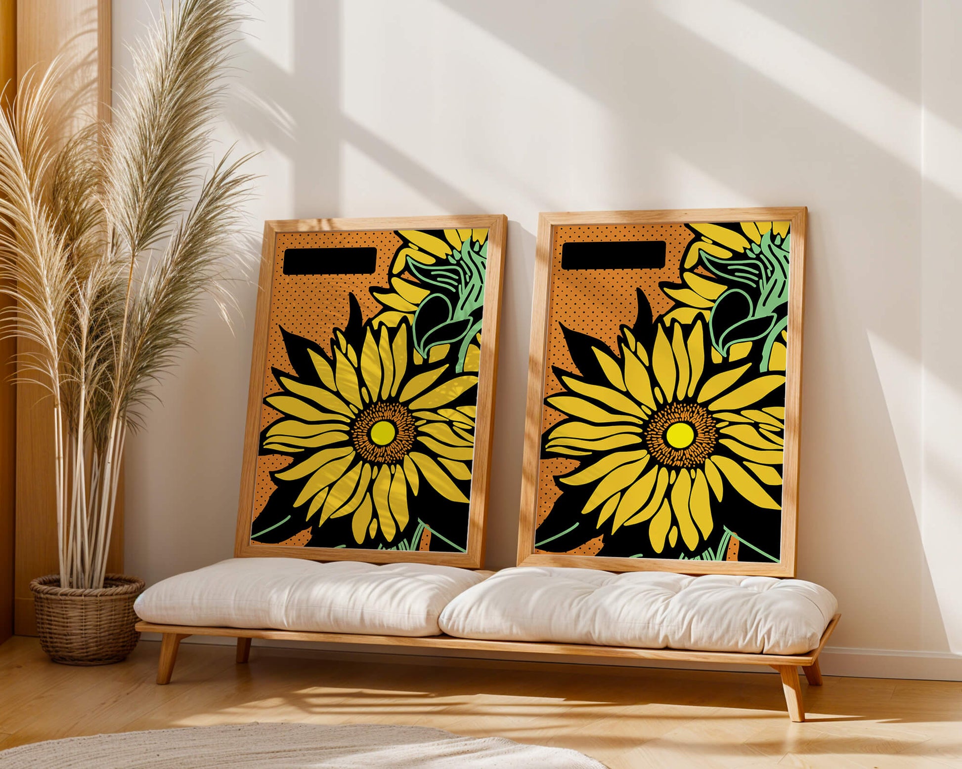 Colorful sunflower illustration with bold lines and dots