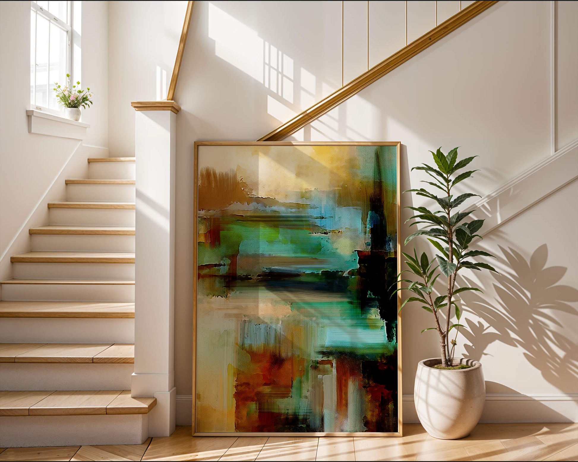 Abstract Expressionist Colorful Landscape with Earthy and Aqua Tones