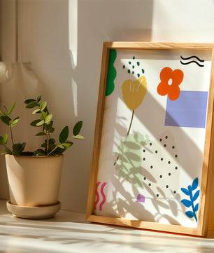 Abstraktes Blumendesign mit bunten geometrischen Formen