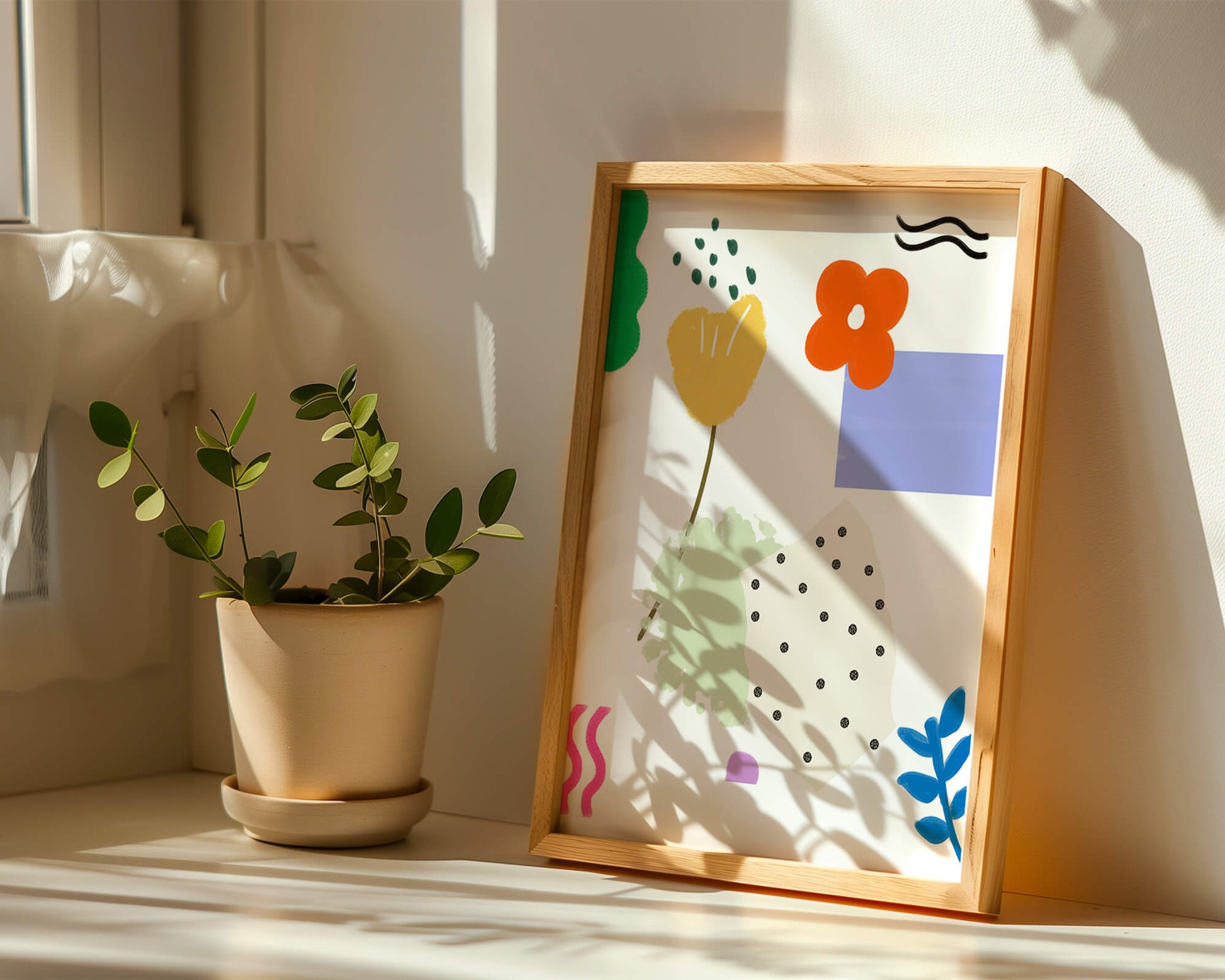 Abstract floral design with colorful geometric shapes