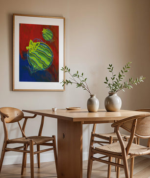 Obra de arte abstracta de sandía colorida con fondo vibrante