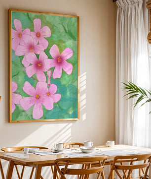 Zarte rosa Blüten auf einem leuchtend grünen Hintergrund Illustration