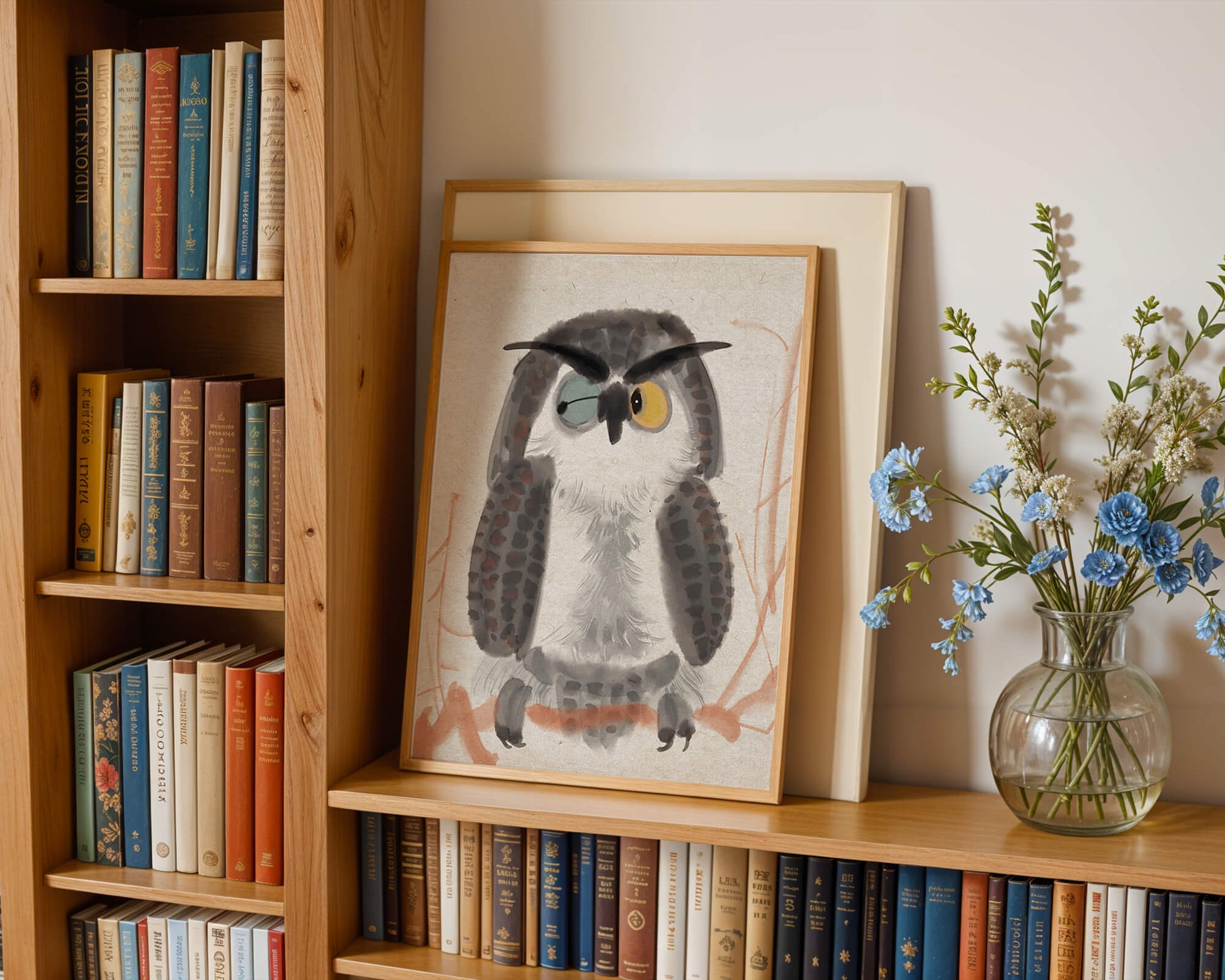 Whimsical Owl Illustration with Colorful Eyes