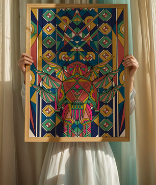 Arte abstracto geométrico colorido con patrones simétricos