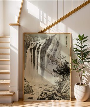 Serene Waterfall in Traditional Chinese Landscape Painting