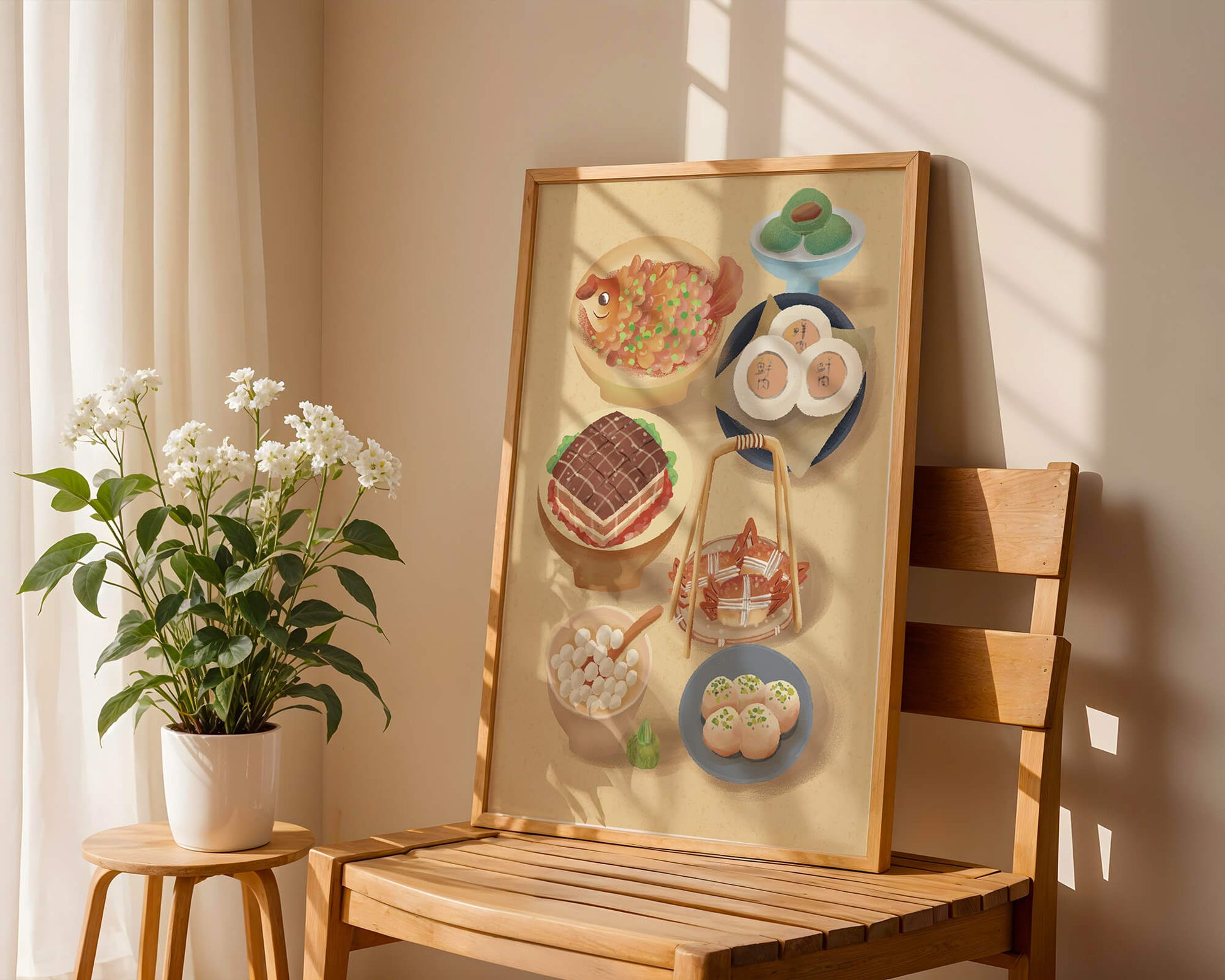 Colorful Chinese Cuisine Illustration with Various Dishes