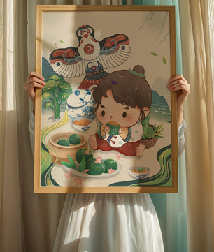 Charmante illustration d’un enfant savourant un plat traditionnel