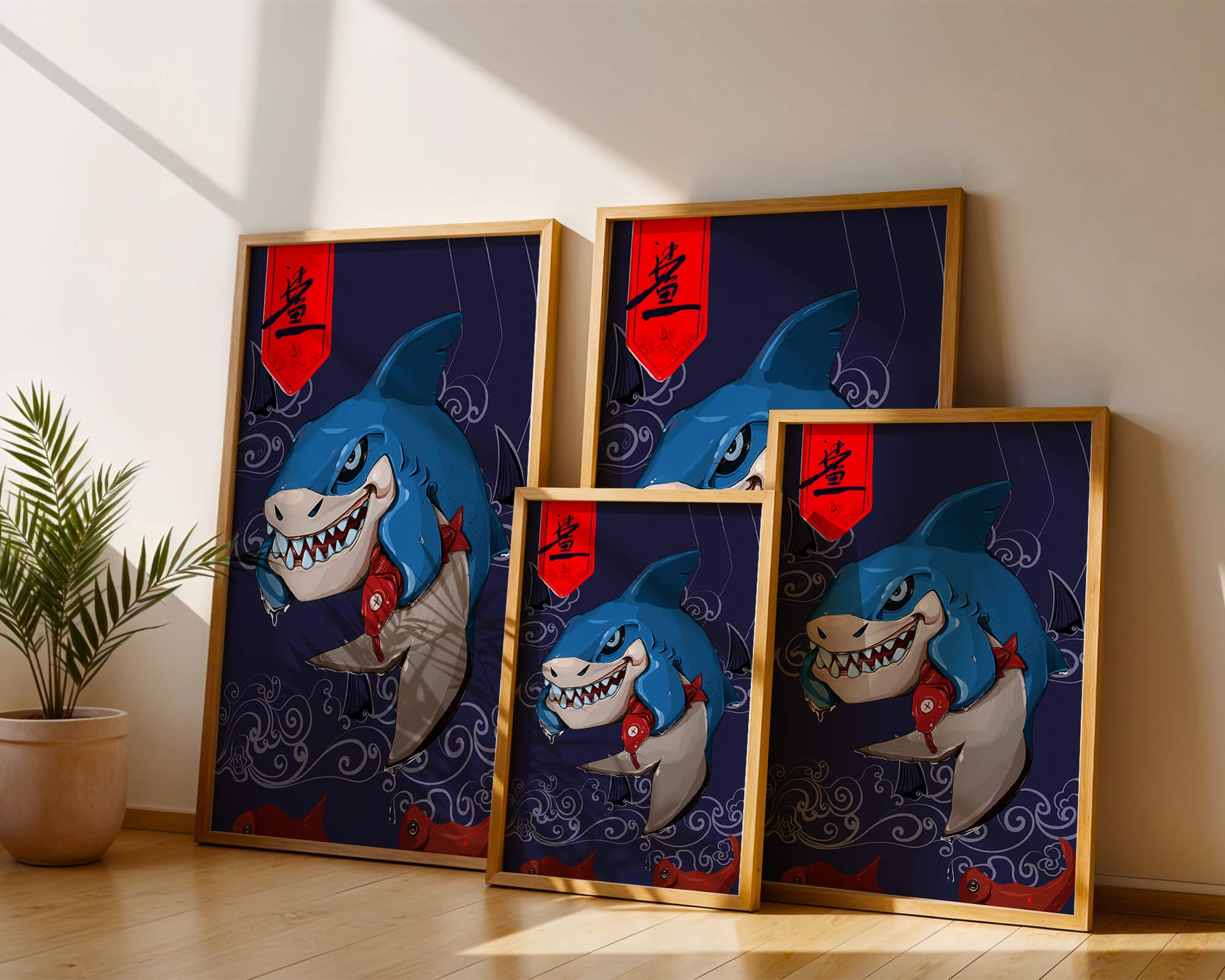 Playful illustration of a cartoon shark with nautical elements