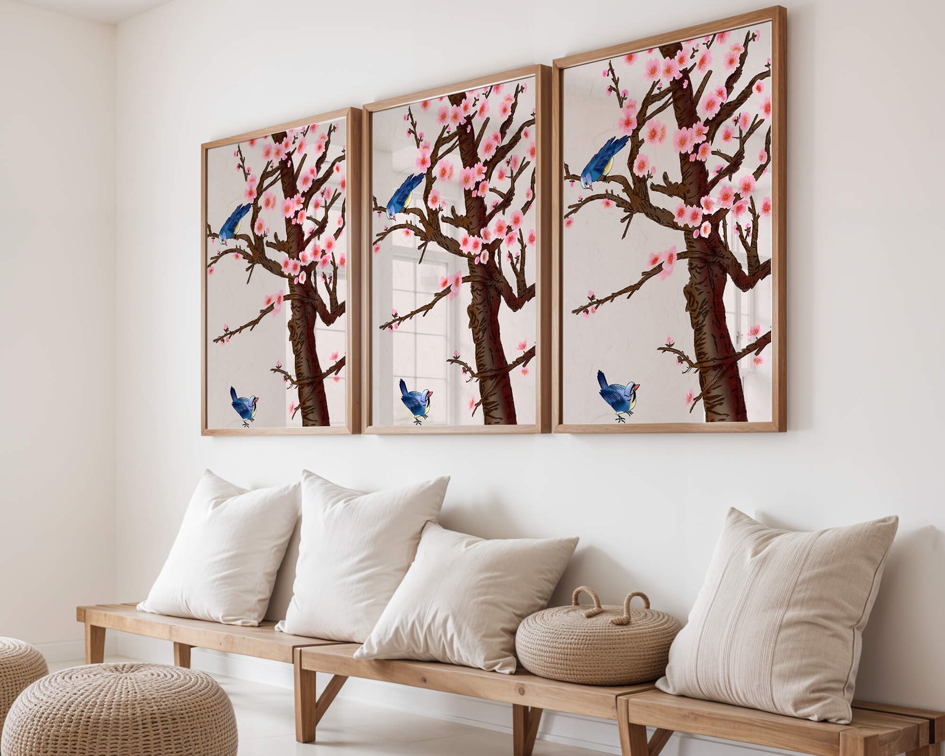 Charming illustration of cherry blossom tree with birds