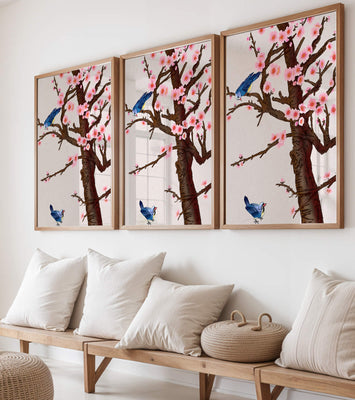 Charming illustration of cherry blossom tree with birds